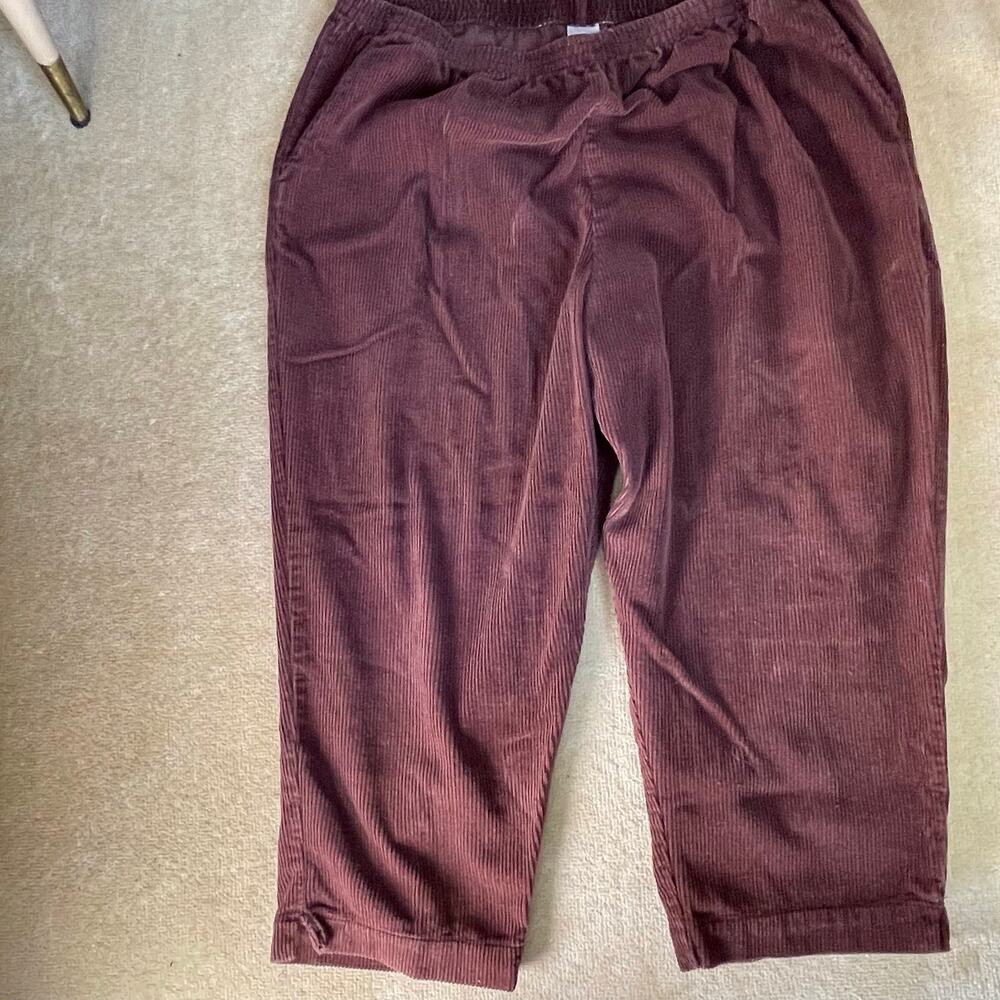 Corduroy Brown Cotton Ankle pants Elastic waist 2x